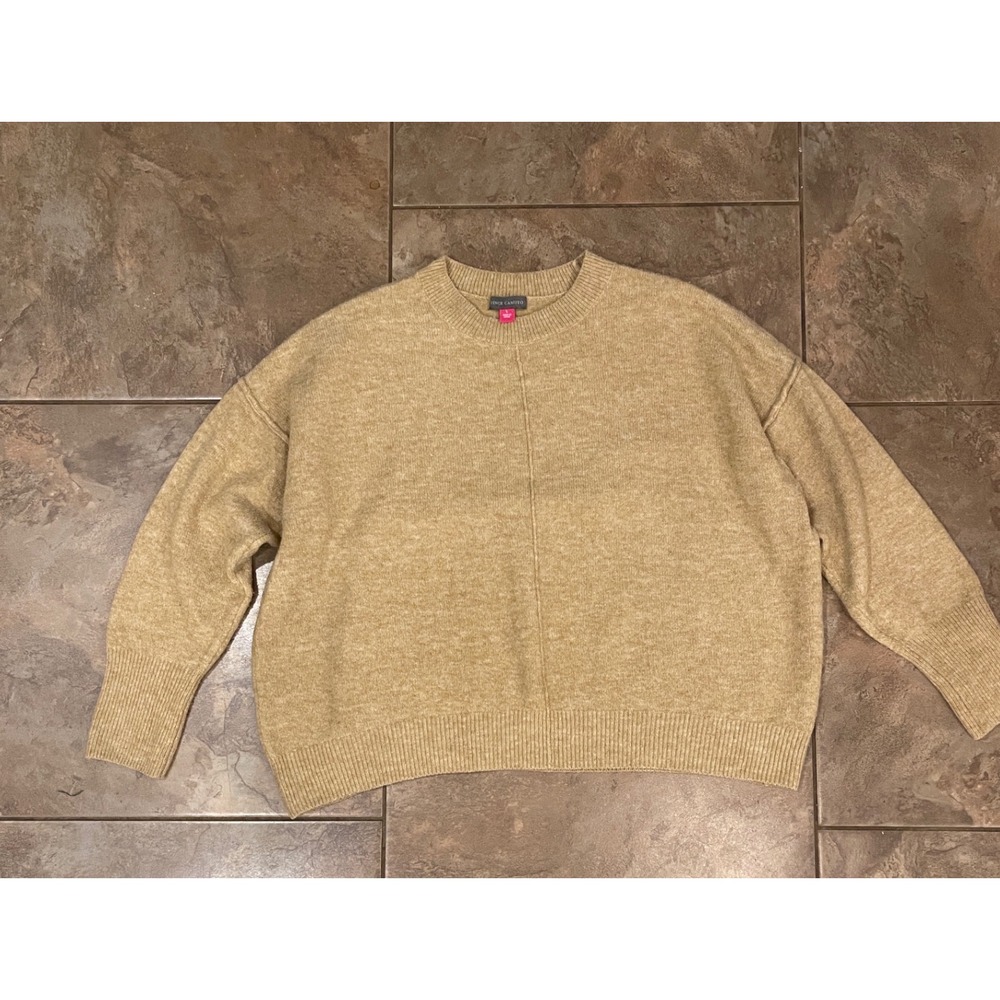 Vince Camuto Womens Tan Marled Knit Oversized Crewneck Sweater  Large Pullover